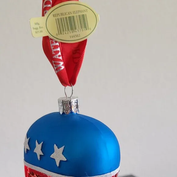 Waterford Republican Elephant Ornament NIB Holiday Heirlooms Blown Glass - Picture 3 of 8